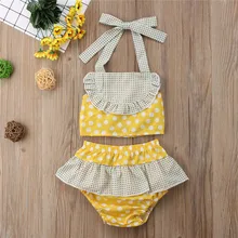 Дети топик на завязках для малыша, для девочки бикини в горошек комплект купальники купальный костюм, пляжная одежда, комплект из 2 предметов