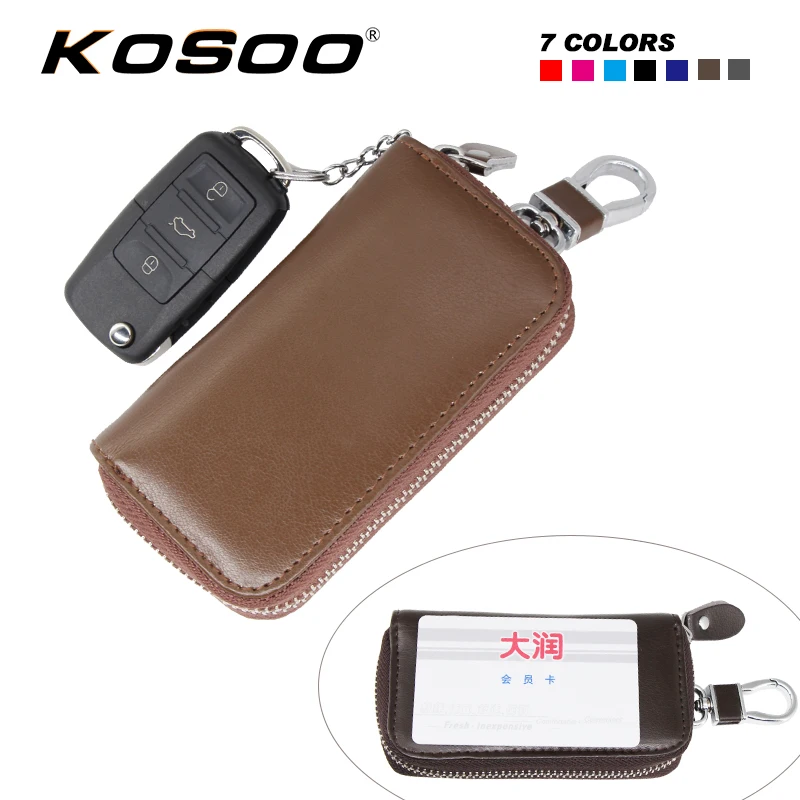 

KOSOO Multifunctional Zipper Man&Woman Genuine Leather Waist Hanging Purse Car Key Wallets For BMW X5 F11 For Jeep For Chrysler