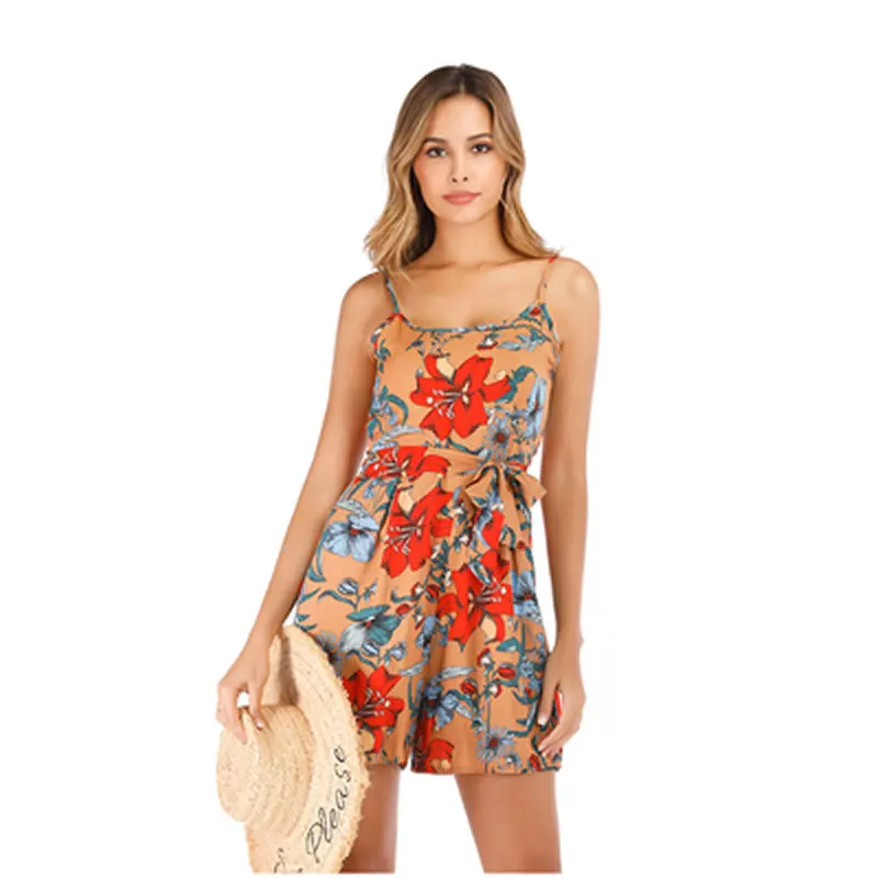 khaki Богемный цветочный женский комбинезон сексуальный женский Boho комбинезон женский комбинезон летний пляжный Повседневный женский костюм черный - Цвет: khaki