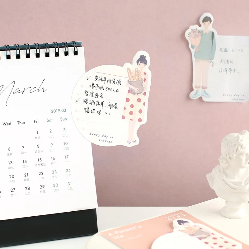 

Coloffice 2PCs/Set Cartoon Daily Life Series Memo Pad Students Vocabulary Sticker Korean Cute Planner Sticky Notes Girl Supplies