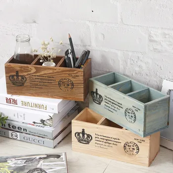 

Creative Old Wooden Desk Home Office Storage Box Multi-purpose Pen Container Filing Document Sundries Storage Box