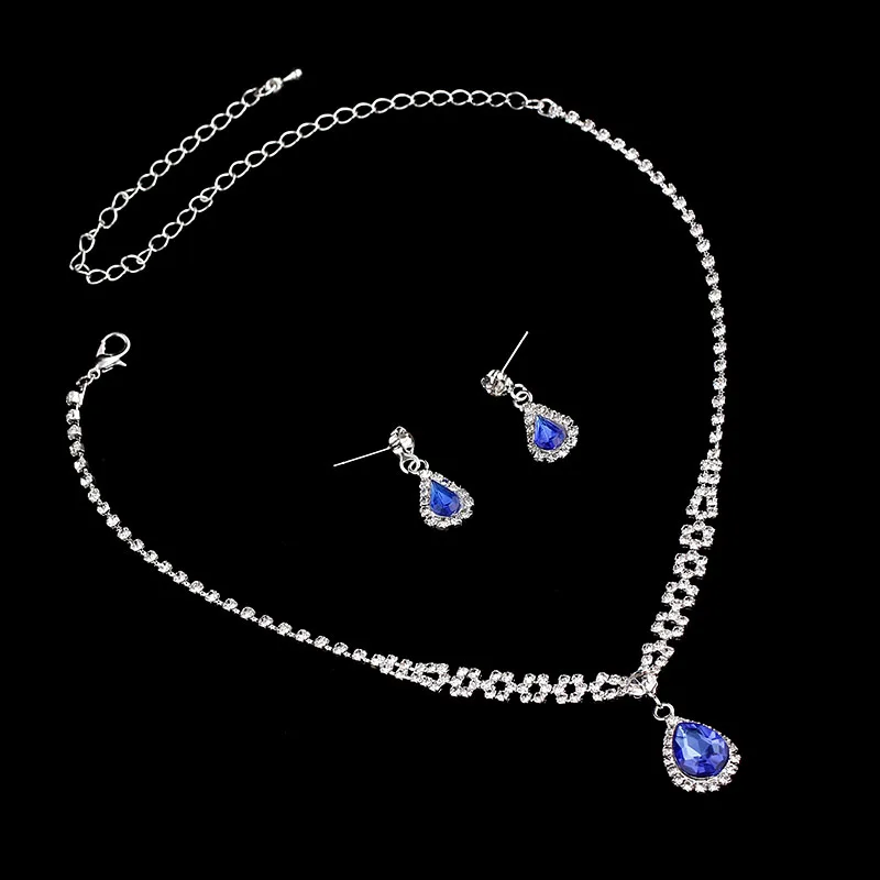 TREAZY Royal Blue Crystal Bridal Jewelry Sets Silver Plated Rhinestone Necklace Earrings Set for Women Prom Wedding Jewelry Sets