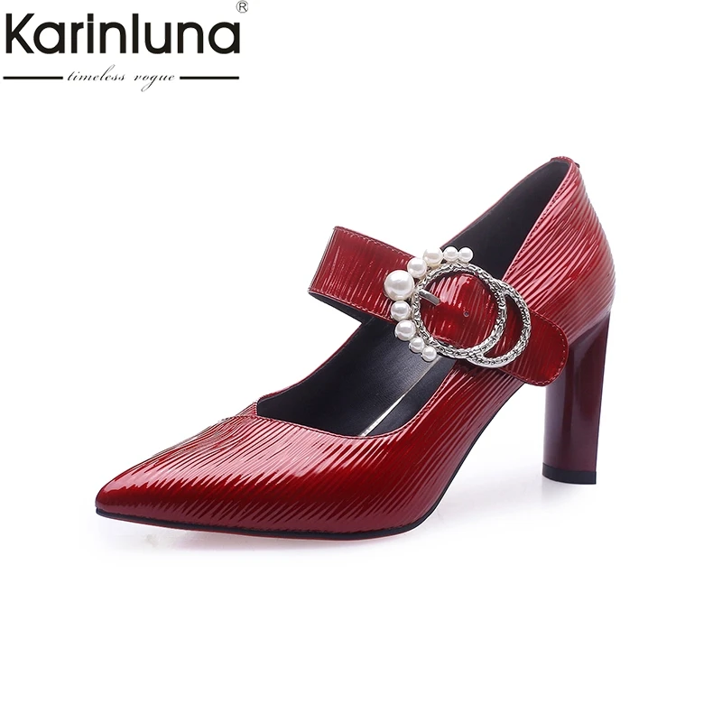 

Karinluna 2019 Brand New Chic Style Elegant Mature Office Lady women's Pumps Chunky Heels Genuine Leather women's Shoes