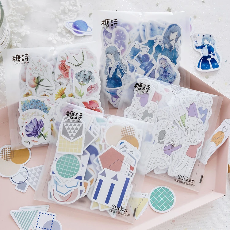 

200PCS/PACK Kawaii Cute Flower Moon Life Sticker Marker Planner Diary Stationery Stickers Scrapbooking DIY Bullet Journal sl1937