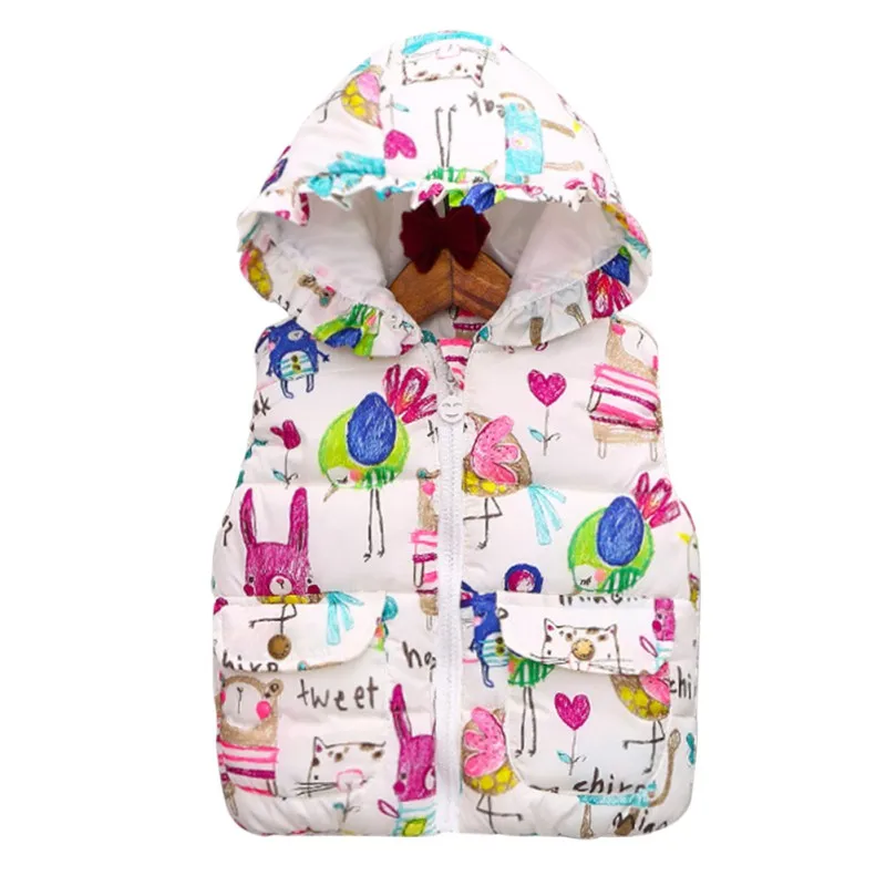 Baby Winter Coats Outerwear Animal Graffiti Thick Princess Girls Vest Hooded Kids Jackets Baby Girl Warm Waistcoat super hot