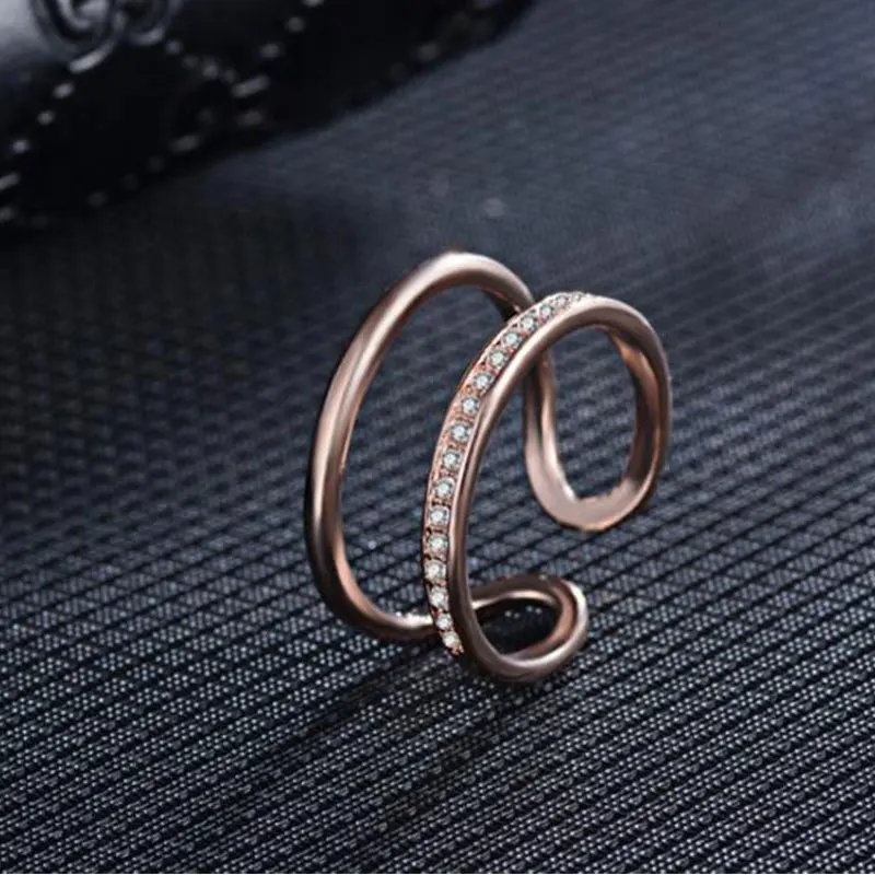 Anenjery корейские Простые Модные 925 пробы серебряные кольца для открытия многослойный мозаичный циркон кольцо для женщин S-R314 - Цвет основного камня: Rose Gold
