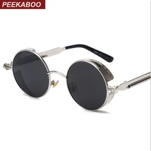 Peekaboo High quality retro women round sunglasses steampunk metal frame vintage round sun glasses male female mirror uv400