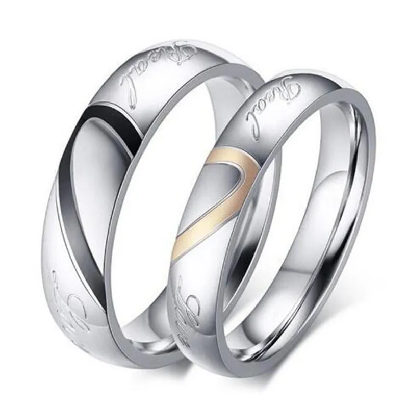 

Factory Price Silver Color Couple Ring Quality Stainless Steel Heart Alliance Ring For Women Men Full Size 4-11 gift for lover