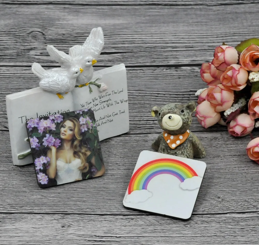 

10pcs/lot sublimation blank DIY Fridge Magnets Wooden square MDF Personal Refrigerator Sticker Creative Magnets Birthday Gift