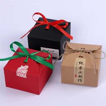 

1000pcs/lot Assorted Size New Creative Square Kraft Cake Cookie Gift Box Red/Black /Brown Nougat Egg-Yolk Packaging Boxes