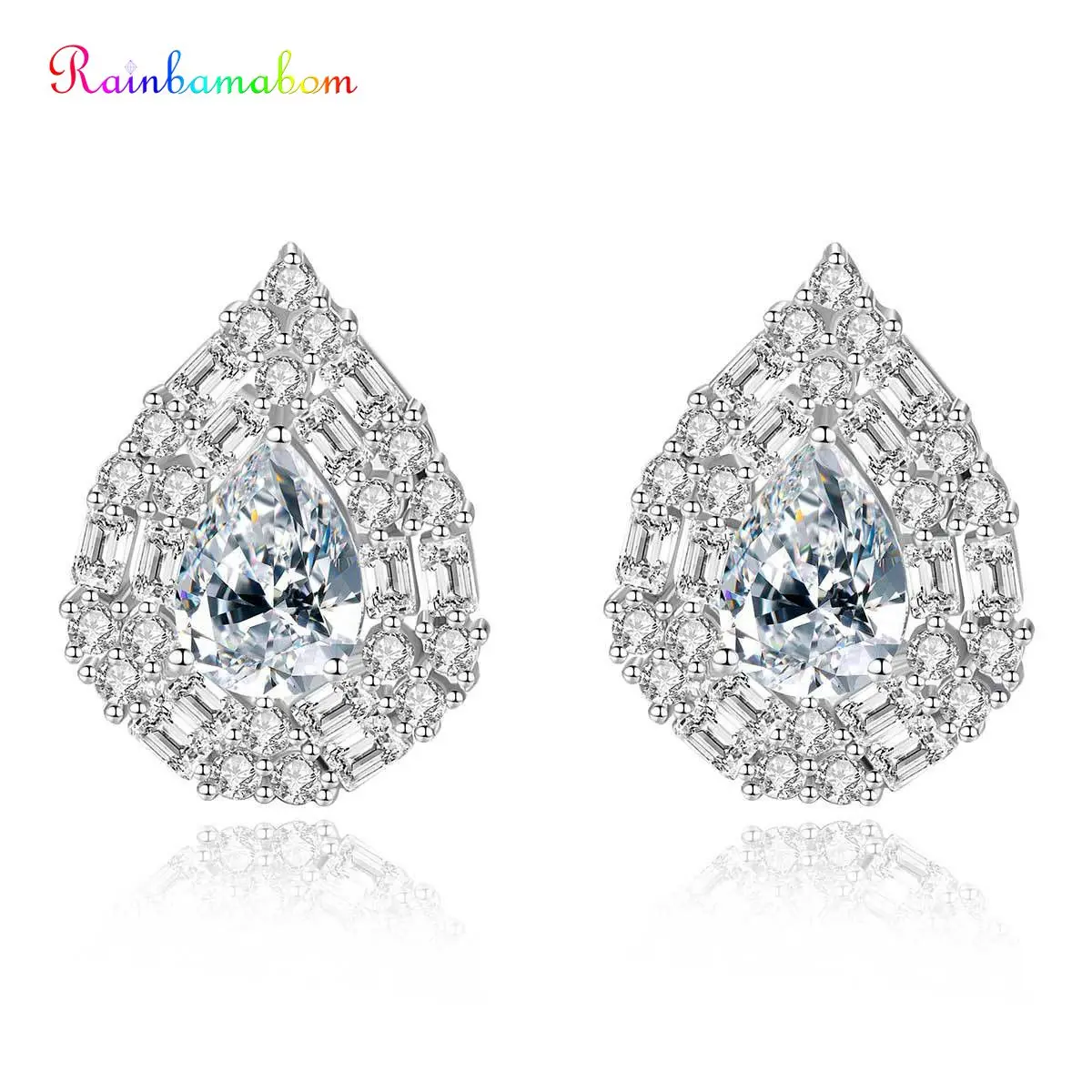 

Rainbamabom Luxury 925 Solid Sterling Silver Created Moissanite Sapphire Gemstone Diamonds Earrings Ear Studs Jewelry Wholesale