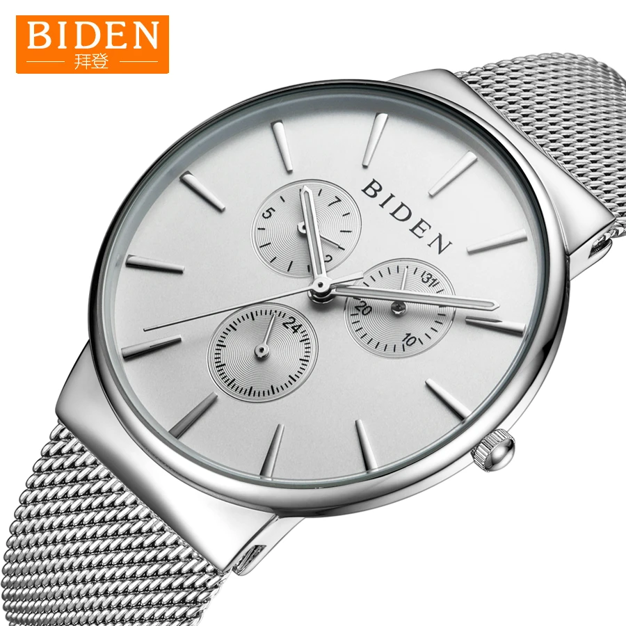 

Mens Watch Business Casual Ultra-Thin Designed Watch From BIDEN Stainless Steel Clock Male Quartz Watch Men's Wrist Watch