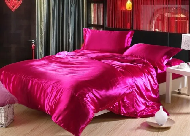 7pcs hot pink silk sheets bedding sets california king queen full pink full sheet