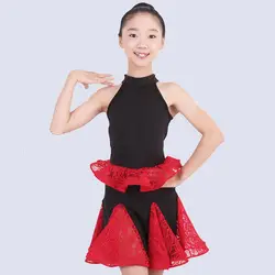 Латинское танцевальное платье без рукавов с кружевом для девочек Salsa румба, ча-ча-ча Professional Competition танцевальная одежда Samba танцевальная