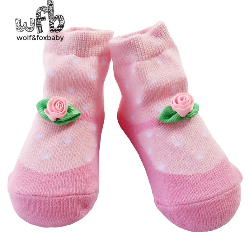 

Retail 0-2 years baby rose flower dots jacquard socks girl cotton spring autumn fall winter