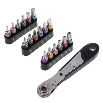 

19pcs Simple Ratchet Wrench & 1/4" Drill Bits Kit Pocket Screwdriver Set Driver Tools