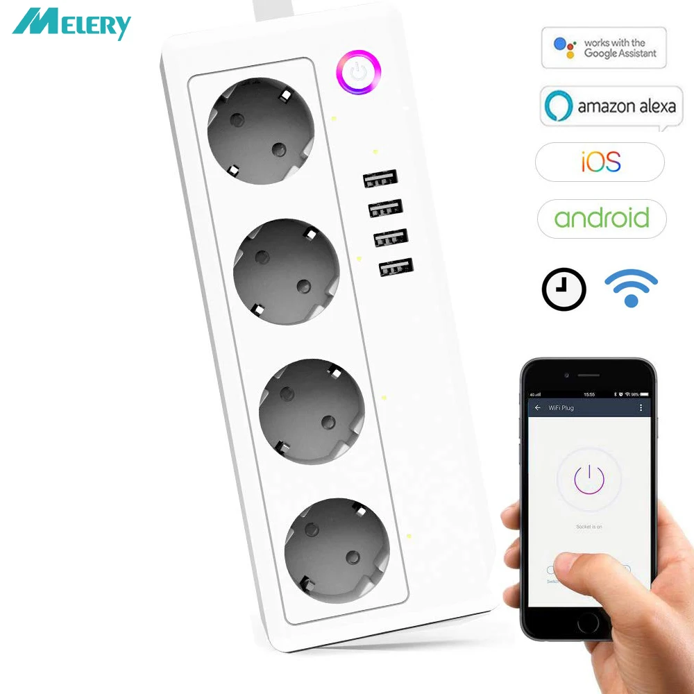 

Wifi Smart Power Strip Surge Protector 4 Outlets EU Plug Sockets with USB Homekit Adapter Work With Amazon Alexa Google Home