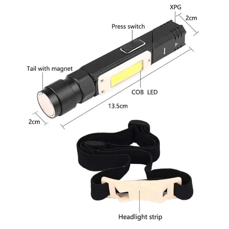 Светодиодный фонарик, хенд фри, 90 градусов поворотный IP65 Водонепроницаемый USB Батарея наружный походный Магнит Факел
