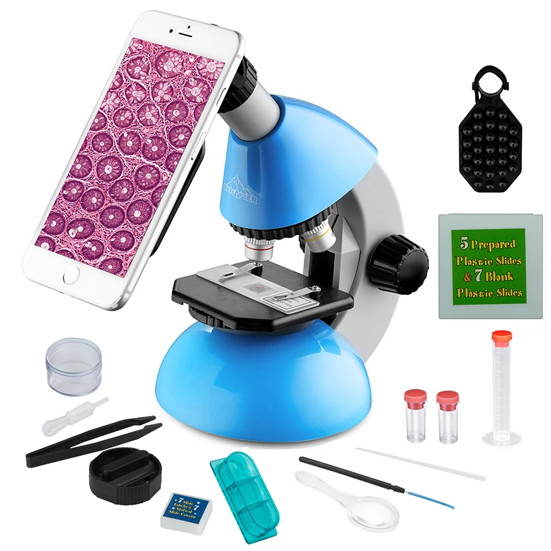 

Microscope for Kids 40x-640x with Smartphone Adapter Microscope Slide Box Kit Carrying Case MAXLAPTER