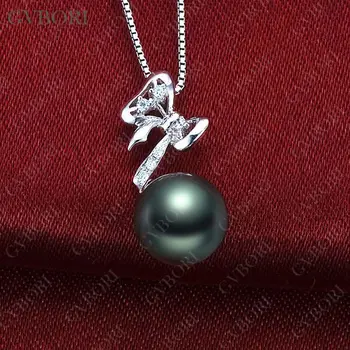 

9-10mm Tahitian Black Pearls Necklace Pendant bow shape pendant 18K Diamond Pendant Fine Jewelry Valentine