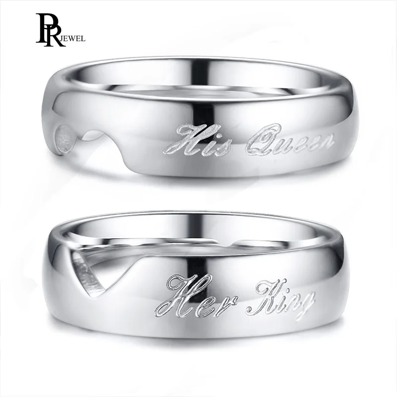 His Queen and Her King Couple Wedding Ring for Women Men Silver Color Heart Love Promise Gift Alliance