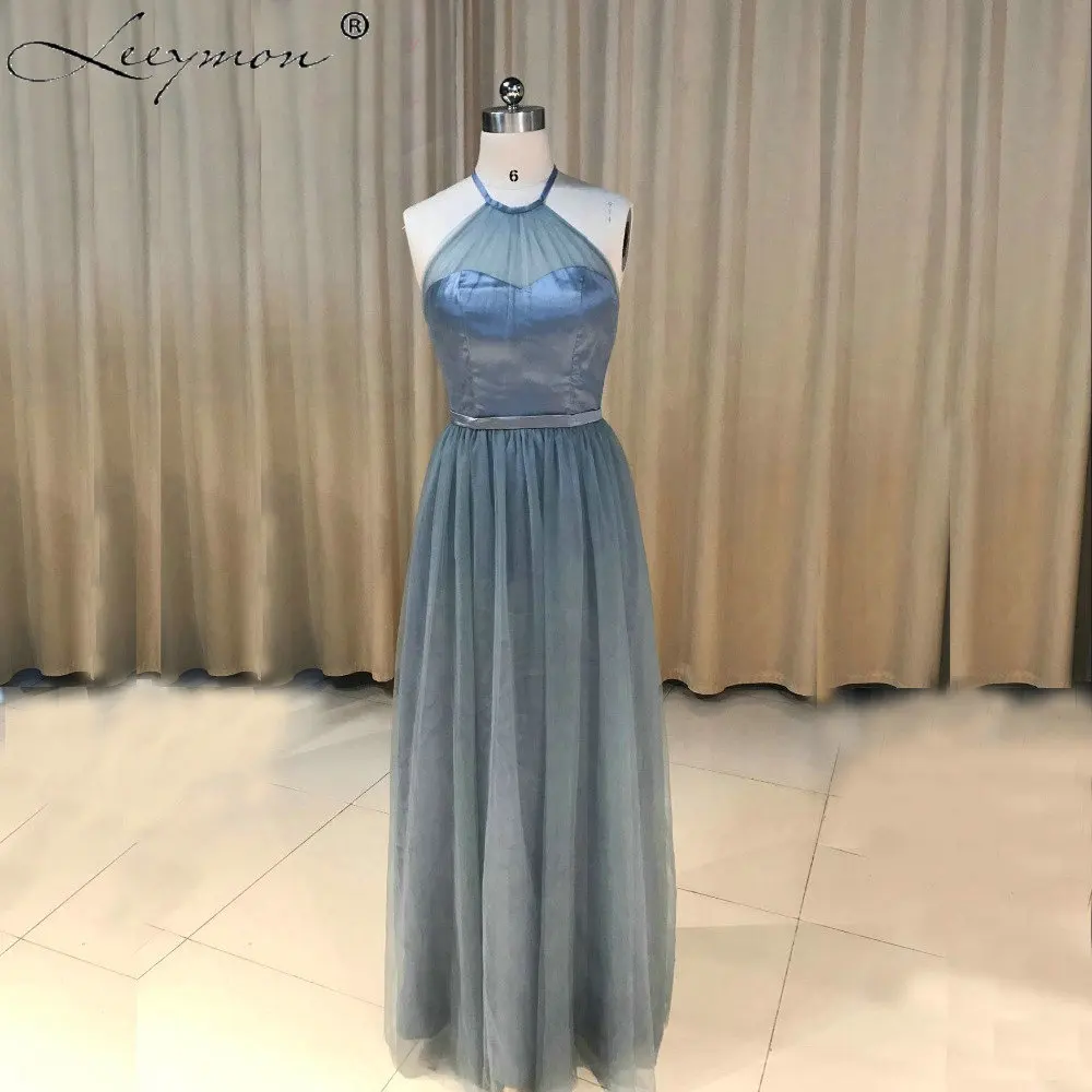 New A-line Dark Gray 3 Styles Halter Tulle Long Bridesmaid Dresses Zipper Back Dress For Ladies Custom Made | Свадьбы и торжества