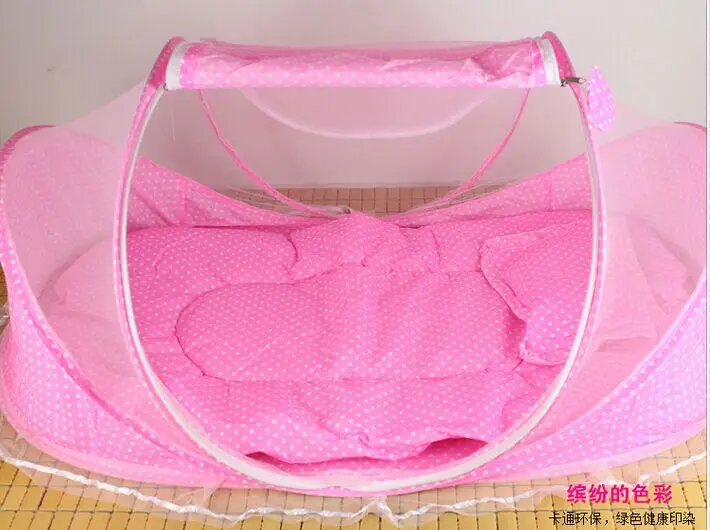 Складные переносные москитные сетки для новорожденных, москитная сетка для коляски, сетка для коляски+ подушка+ музыка - Цвет: Розовый