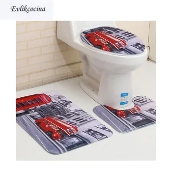 

Free Shipping 3pcs Red British Bus Toliet Mat Bathroom Bath Mat Set Non Slip 50x80cm&45x75cm Tapis Salle De Bain Tapete Banheiro