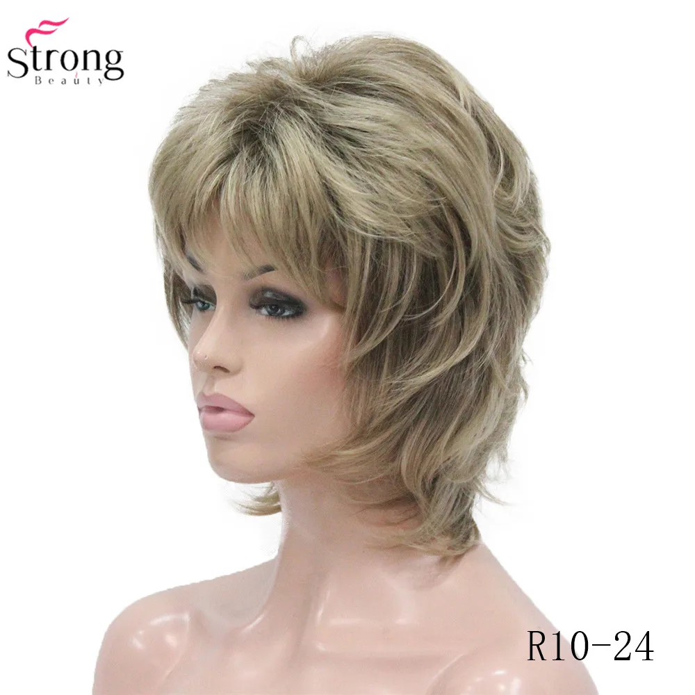 L-1943A #R10-24 Elegant Bady Wavy Medium Brown Mix Dark Blonde Neck Length Synthetic Women's Wig (2)