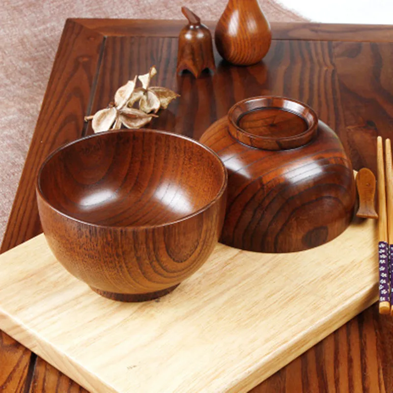 

1pcs Japanese Style Wooden Bowl Soup/Salad Rice Bowls Natural Wood Tableware Bowl Eco-friendly Ice Cream Bowls Creative Fruit
