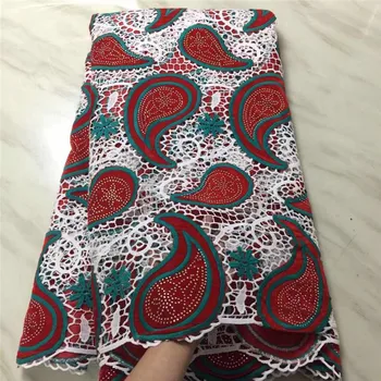 

Red Latest High Quality African Cord Guipure Velvet Lace Fabric African Laces Fabrics Embroidered Nigerian Guipure With Stones