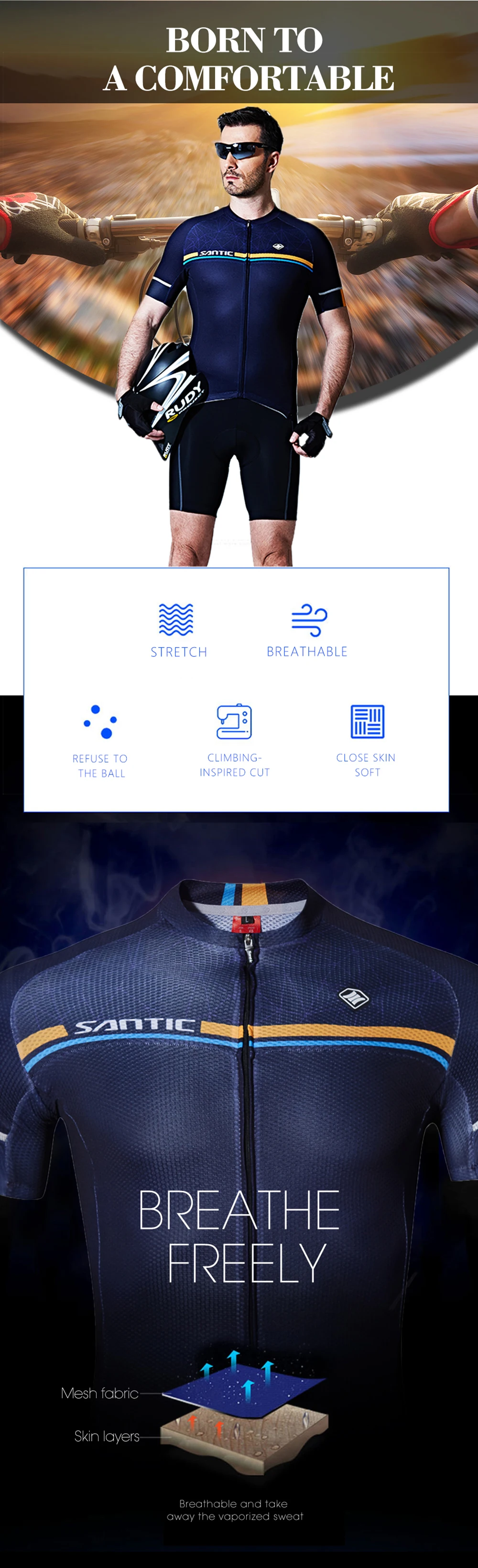 2018 SANTIC Cycling Clothing Men Pro Fit Cycling Jersey MTB Short Sleeve Downhill Bike Base Layer Jersey Sports Cycle Knitted (2)