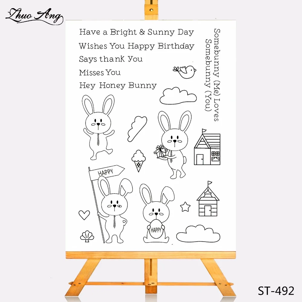 

ZhuoAng Transparent Clear Stamp Rabbit And Flags Seal Seal for DIY Scrapbooking Photo Album Card Making DIY Decoration Supply