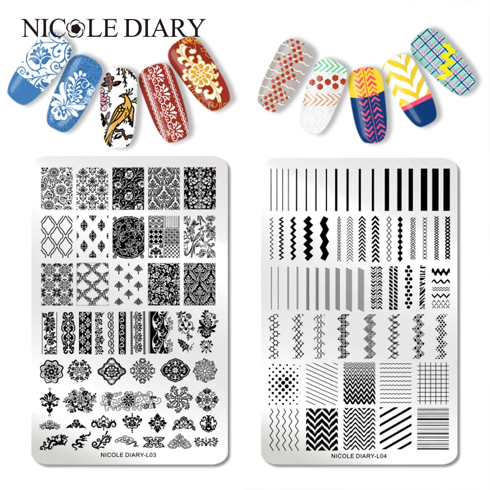 

NICOLE DIARY Flowers Pattern Nail Stamping Plates Image Painting Nail Art Stencils Template Manicure Nail Stamp Tools