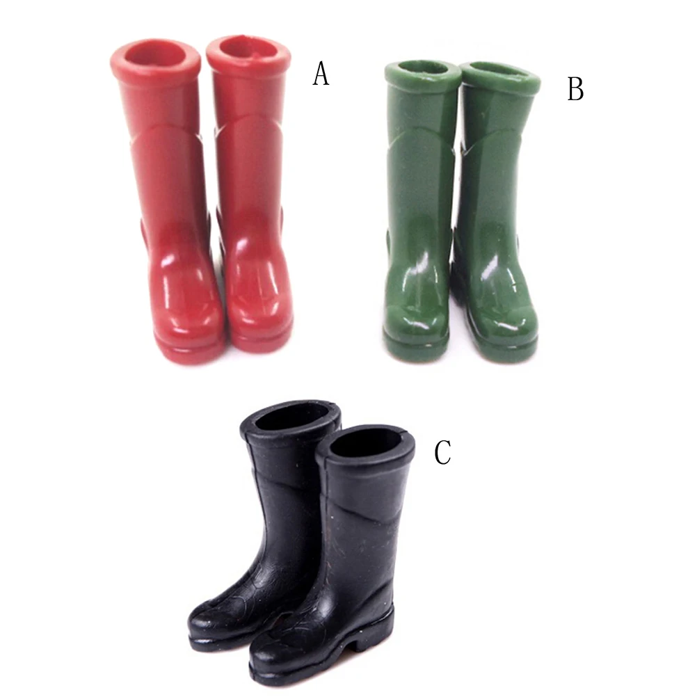 

1Pairs 1/12 Scale Dollhouse Miniature Rubber Rain Boots Dolls Accessories Home Garden Yard Decoration Red Blue Black
