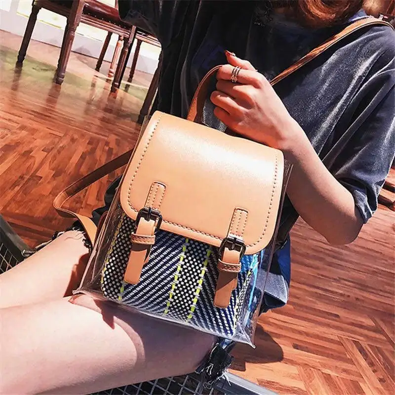 

2019 New Cute Clear Transparent Women Backpacks PVC Jelly Color Satchel Student Fashion Teenage Girls Bags For School Backpack