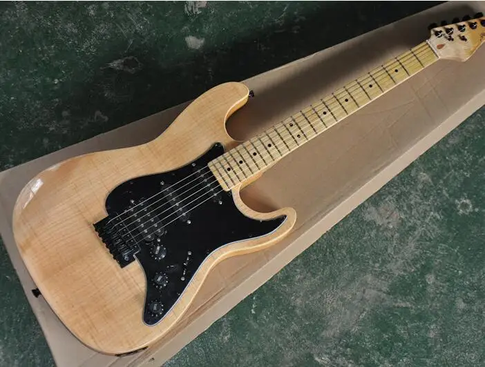 

Factory custom Natural wood color Electric Guitar with Black Pickguard,Maple Fingerboard, Black Hardwares free shipping