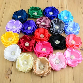 

60 pcs/lot 3" Satin Burn Flower with Pearl Rhinestone center