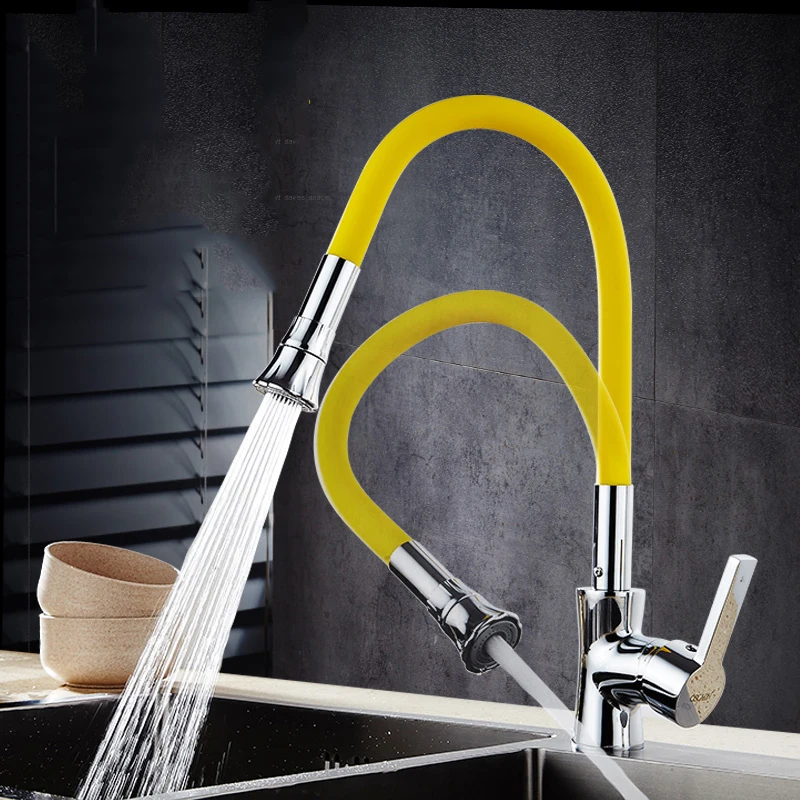 Any Direction Rotating Chrome Kitchen Faucet Rubber Tube Cold And Hot