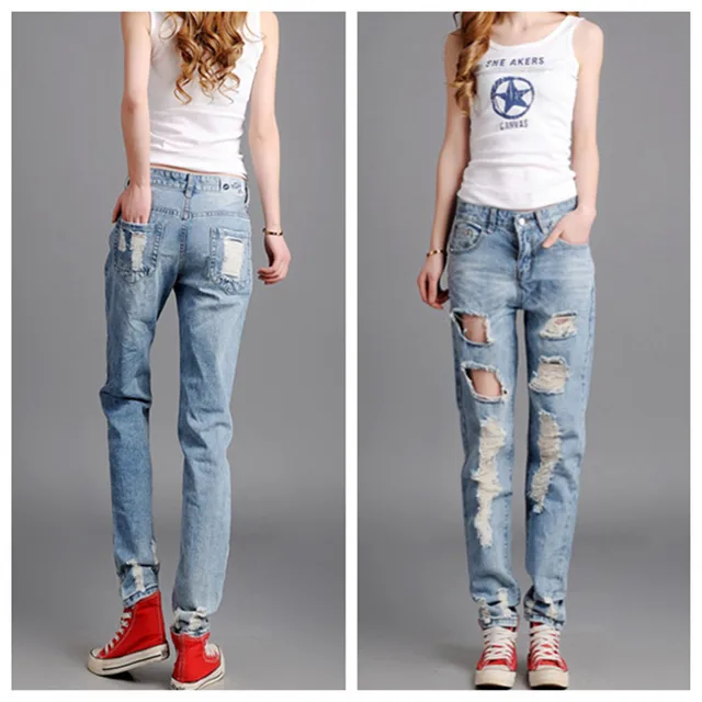Boyfriend Distressed Jeans For Women Plus Size Hole Ripped