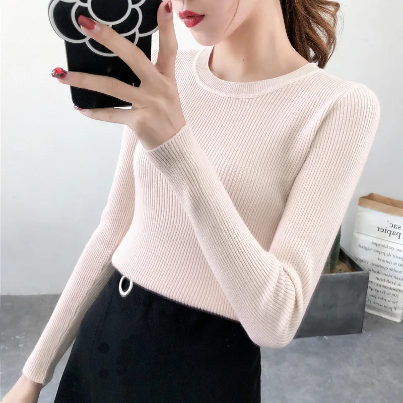 2019 Autumn Winter Ribbed Women Pullovers Sweater O-Neck Knit Office Lady Basic Sweaters Jumper Stretchy Bottoming Shirt Tops 2019 Autumn Winter Ribbed Women Pullovers Sweater O-Neck Knit Office Lady Basic Sweaters Jumper Stretchy Bottoming Shirt Tops