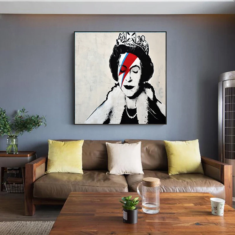 Banksy Queen As Ziggy Stardust Paint by  RePrint On Framed Canvas Wall Art Decor 