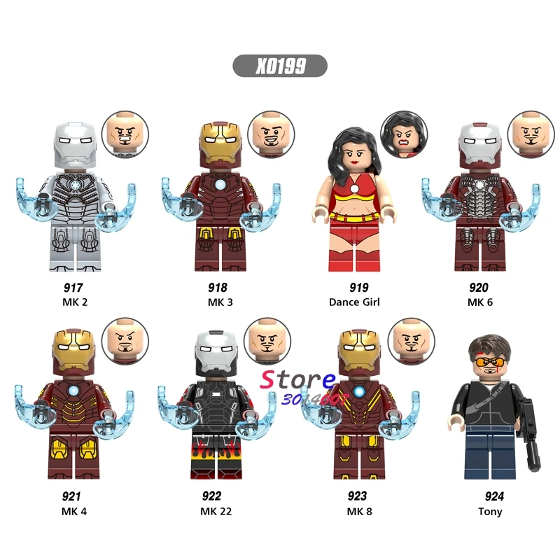 

Single Figures Iron Man Dance Girl MK6 Tony Pepper Marvel Avengers Infinity War IronMan building blocks bricks toys for children