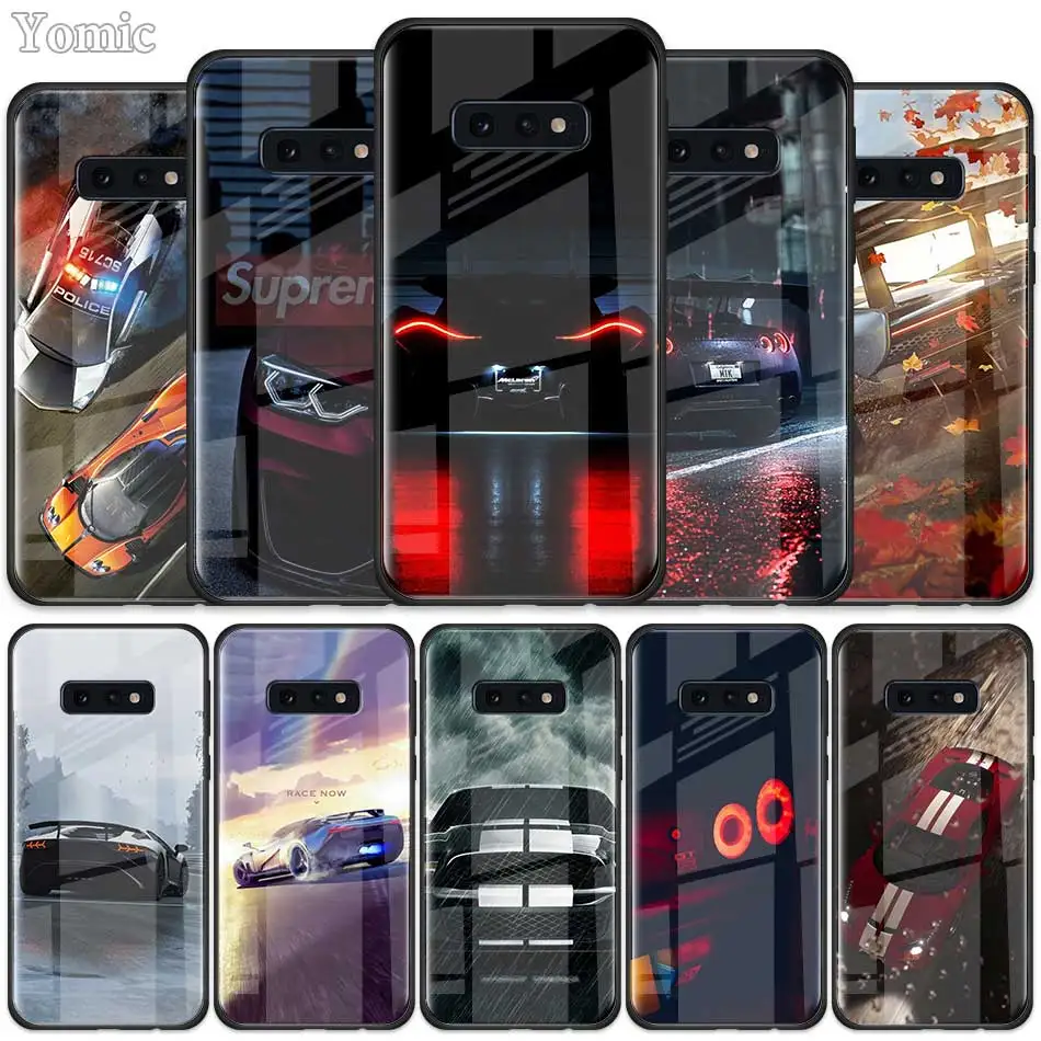 

Cool sports car Tempered Glass Case for Samsung Galaxy S10 S10e S9 S8 S10 Plus Note 9 A50 A30 Phone Cover Shell