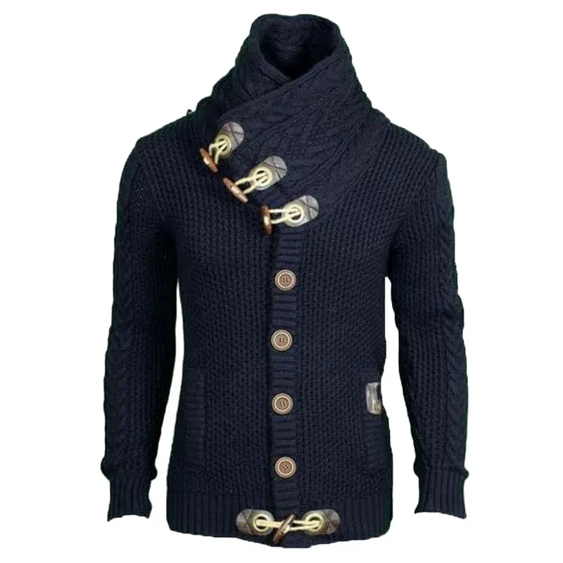 Navy Blue 1 Кардиган, свитер, пальто, водолазка, мужской осенний модный свитер с пряжкой, повседневный толстый теплый вязаный свитер, Мужская одежда, мужская одежда - Цвет: Navy Blue 1