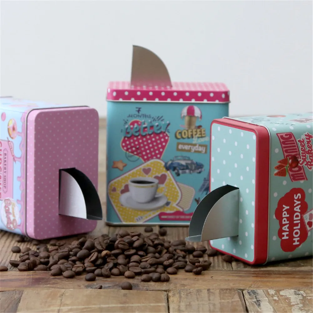 

Square Storage Iron Can Coffee Bean Candy Snack Storage Box with Switch Style Slot Minimalist Home Food Metal Jar