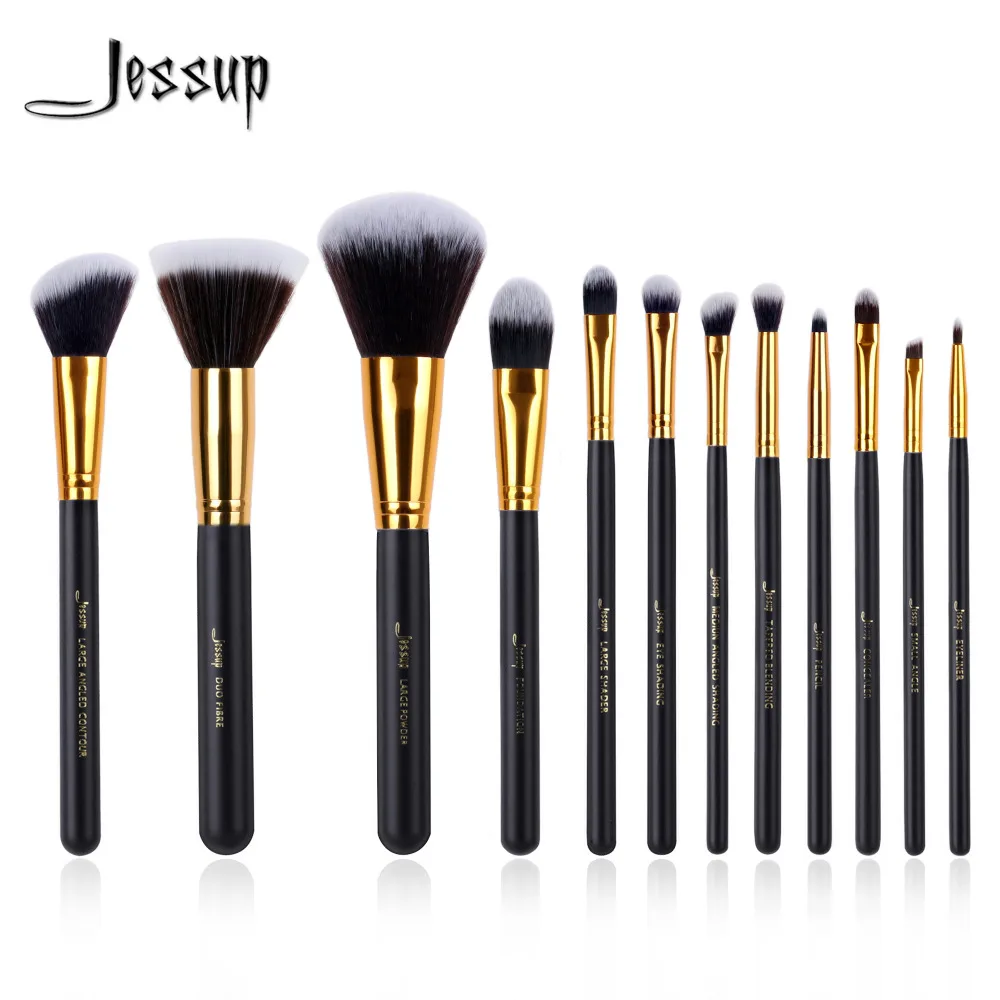 Jessup Brand 12pcs Black/Gold Professional Makeup Brush set Beauty Make