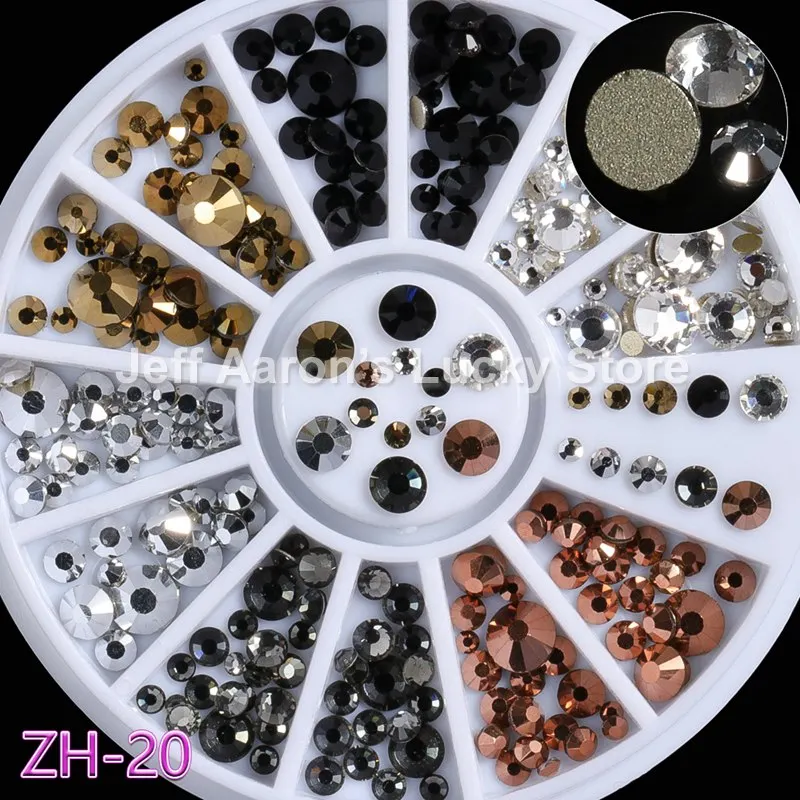 Смешанный стиль, плоская задняя часть, 3d Стразы, украшения для ногтей, стразы, колесо, кристалл, драгоценный камень, блеск, аксессуары для ногтей, инструменты - Цвет: ZH20