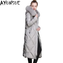 AYUNSUE, женская зимняя куртка-пуховик, 90% утиного пуха, новинка, Роскошный натуральный мех енота, женское длинное пальто с капюшоном, парки, Лидер продаж LX2245