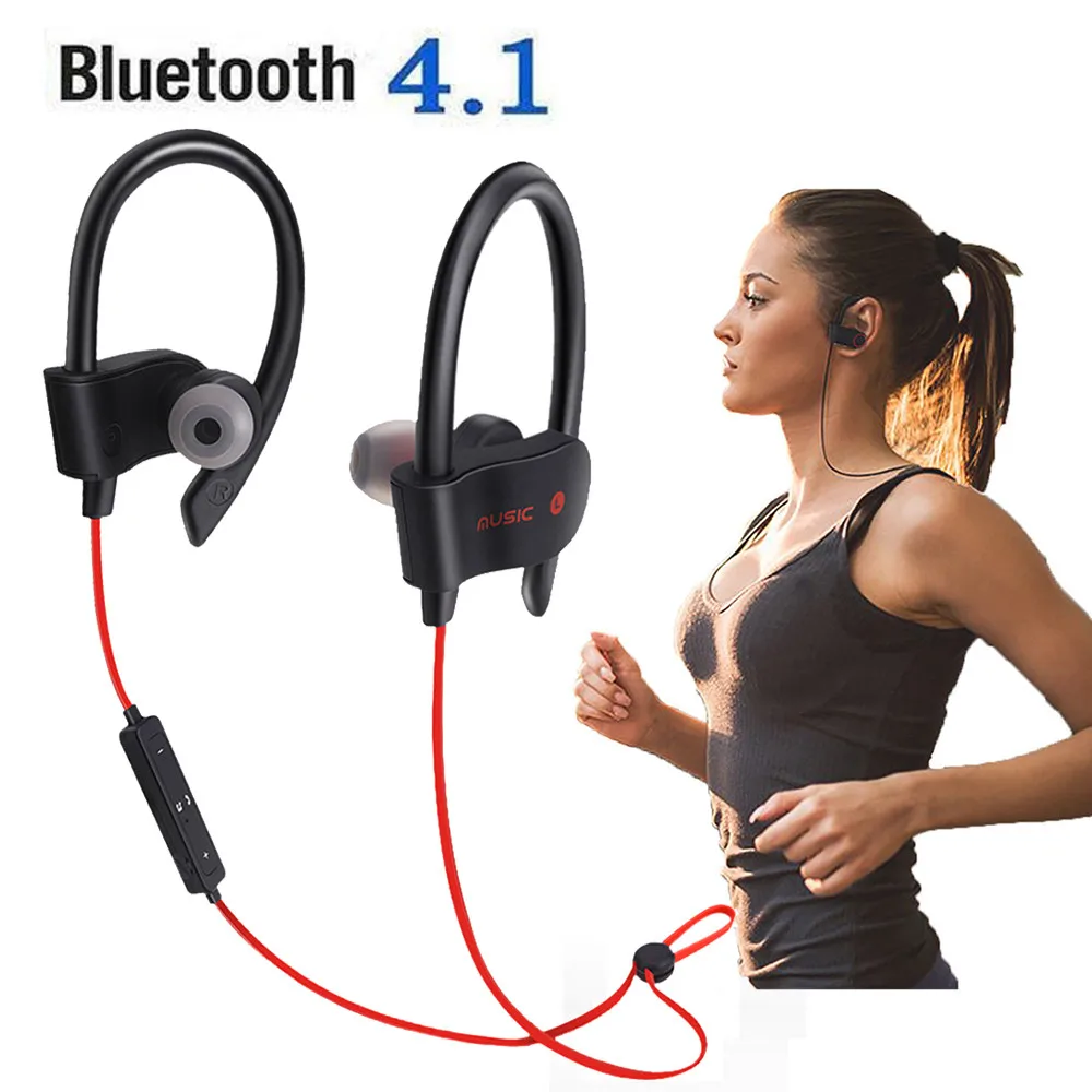 

Wireless Bluetooth Headset Headphones Sport Sweatproof Ear Hook Stereo Earbuds Earphone with mic for phone iPhone xiaomi